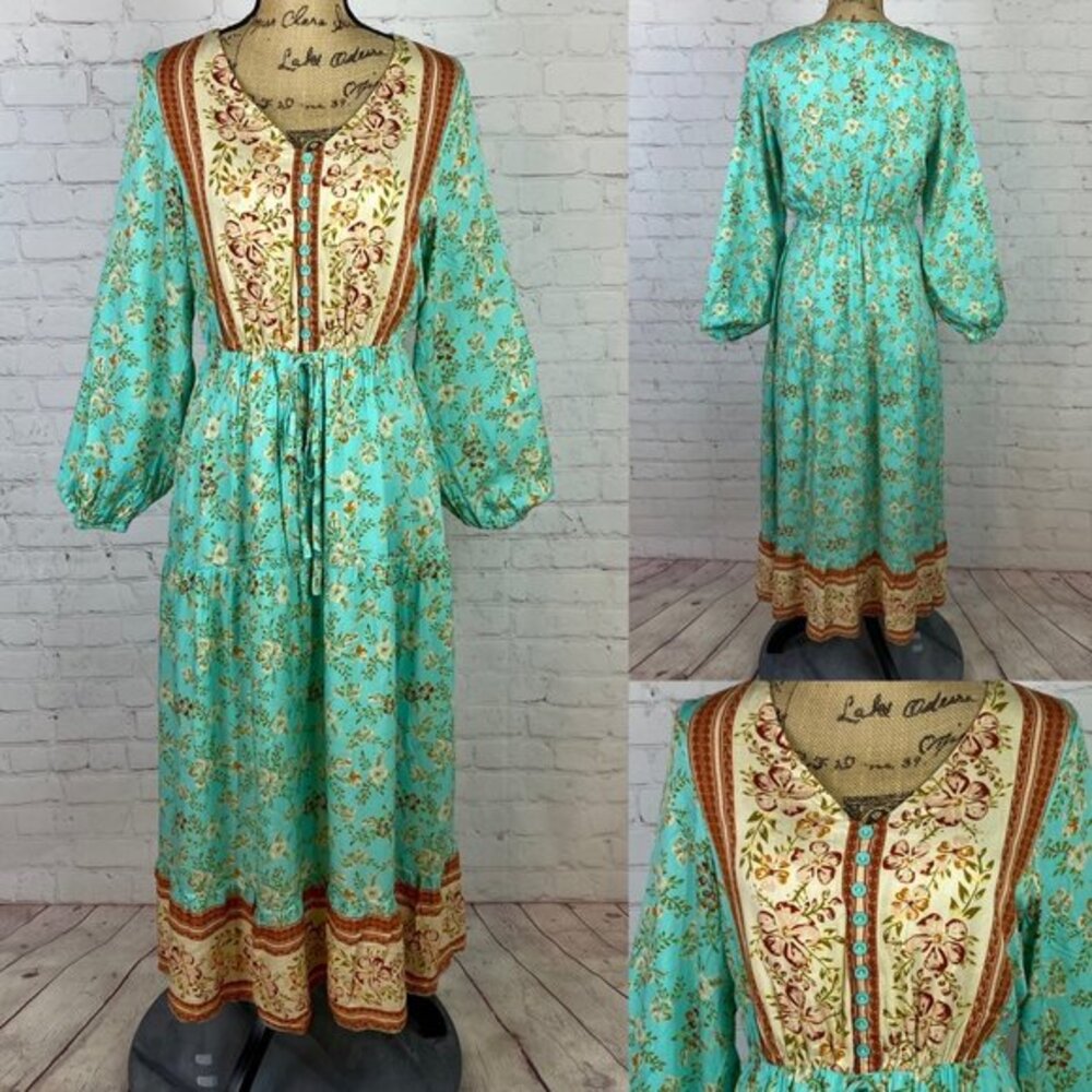 Multi Tier Floral Print Lantern Sleeves Dress